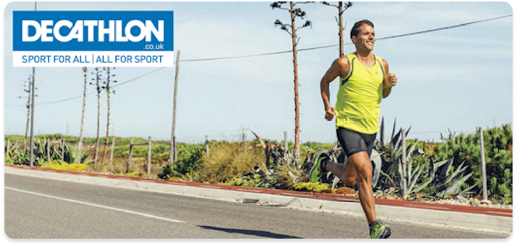 Image of a man running with Decathlon logo on it
